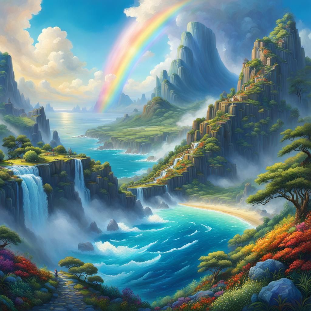 Paradise Landscape in Gouache Impressionist Style