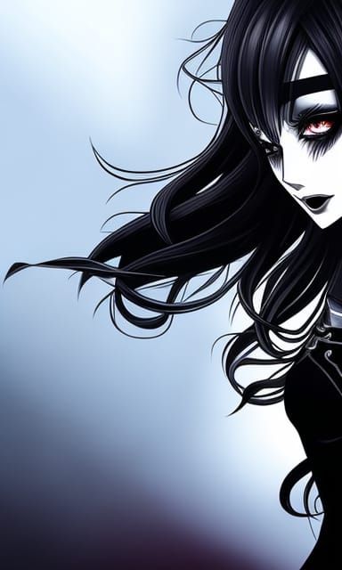 Anime-Inspired Goth Portrait in Semirealistic Style