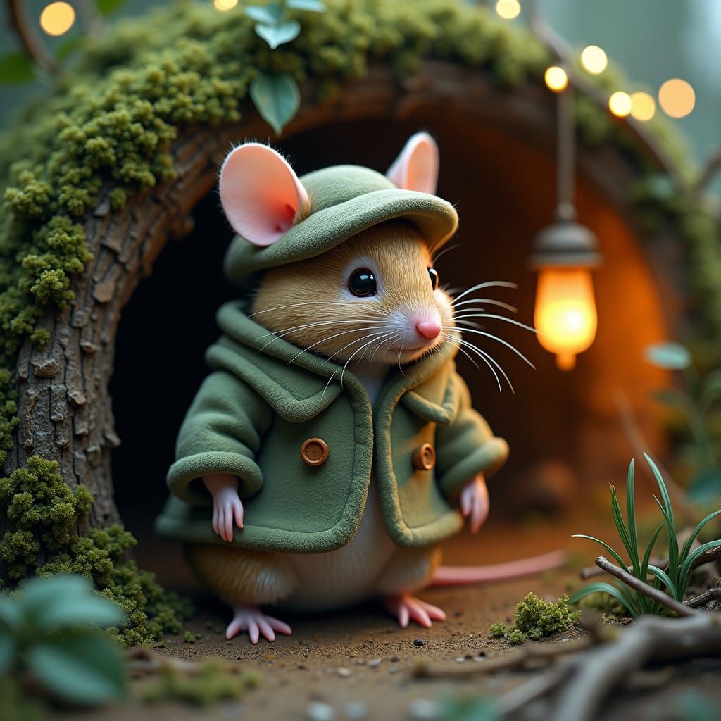 Mouse in Mushroom Suit in Cozy Burrow