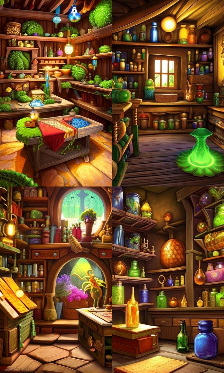 Fantasy Alchemy Shop in Bright 3D Rendering