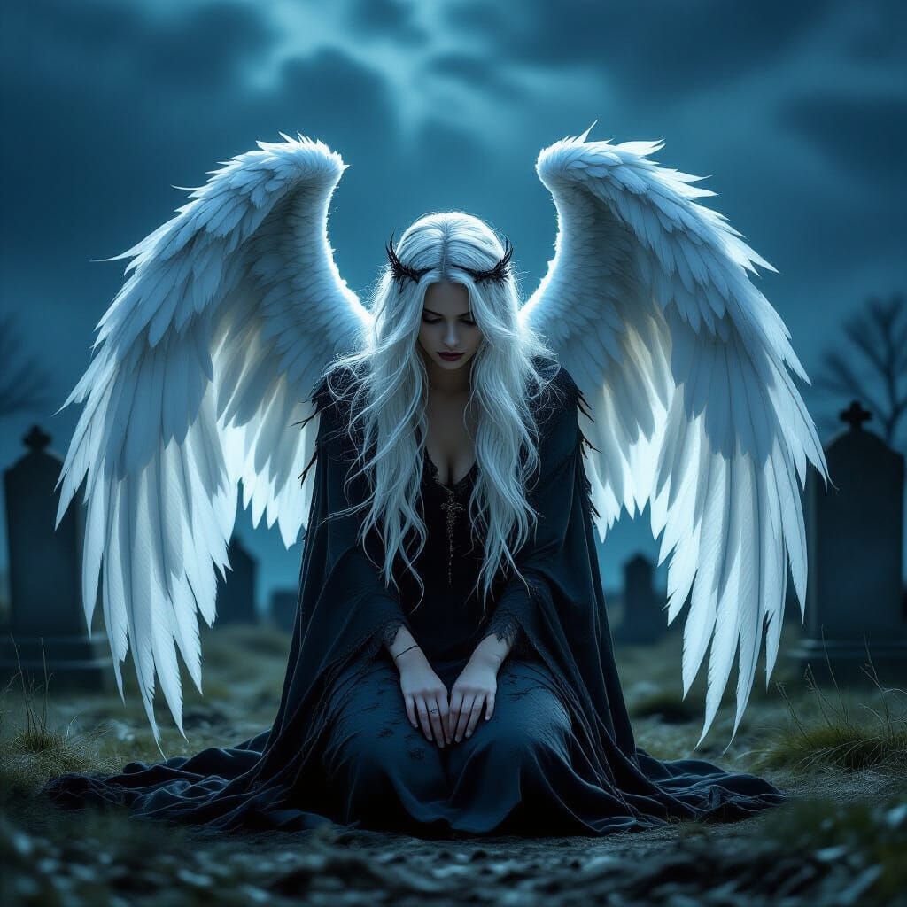 Celestial Angel in Stormy Graveyard, Gothic Horror