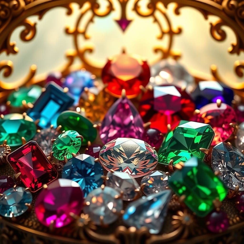 Ornate Gemstone Assortment in Antique Style