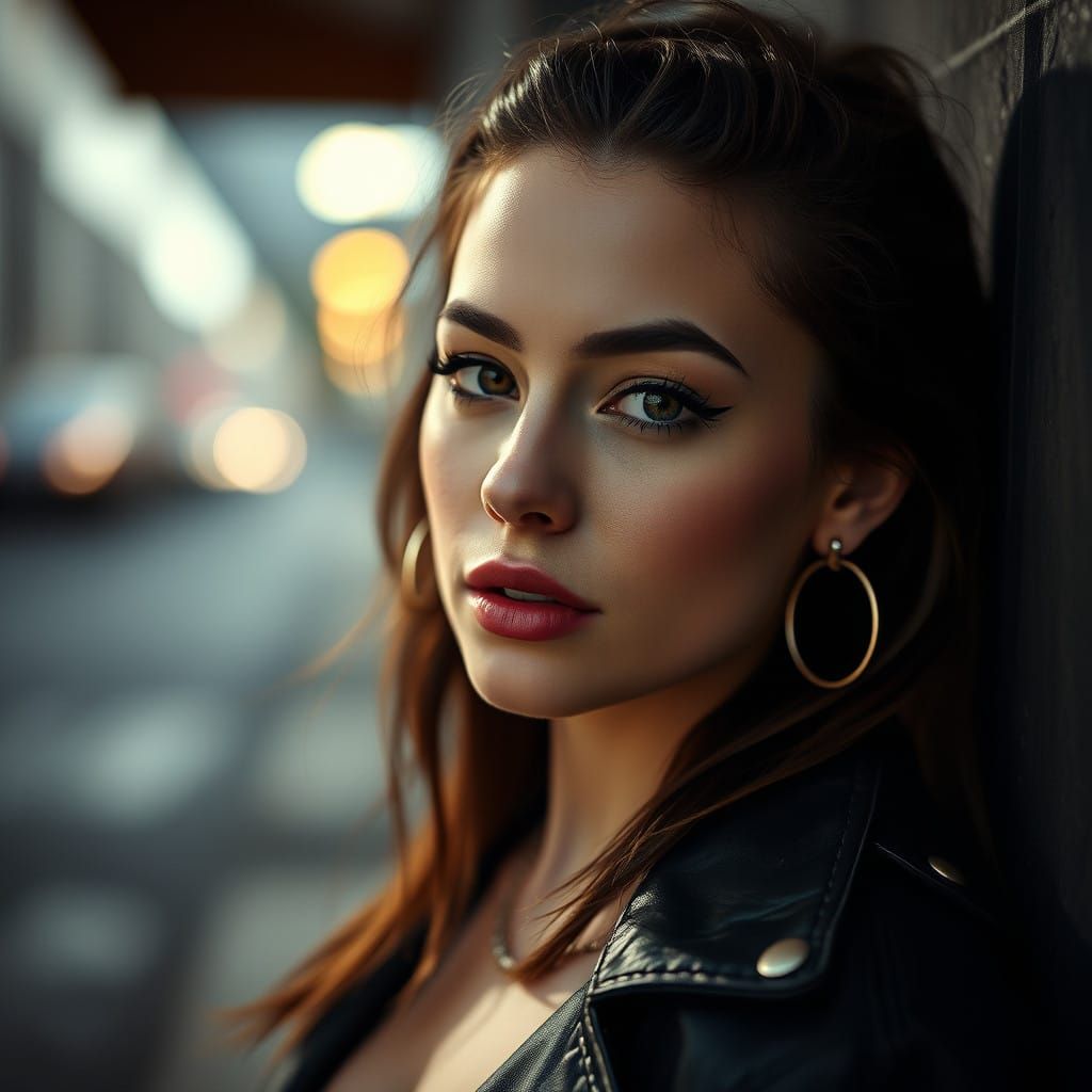 Woman with Edgy Style Posing in Moody Urban Environment