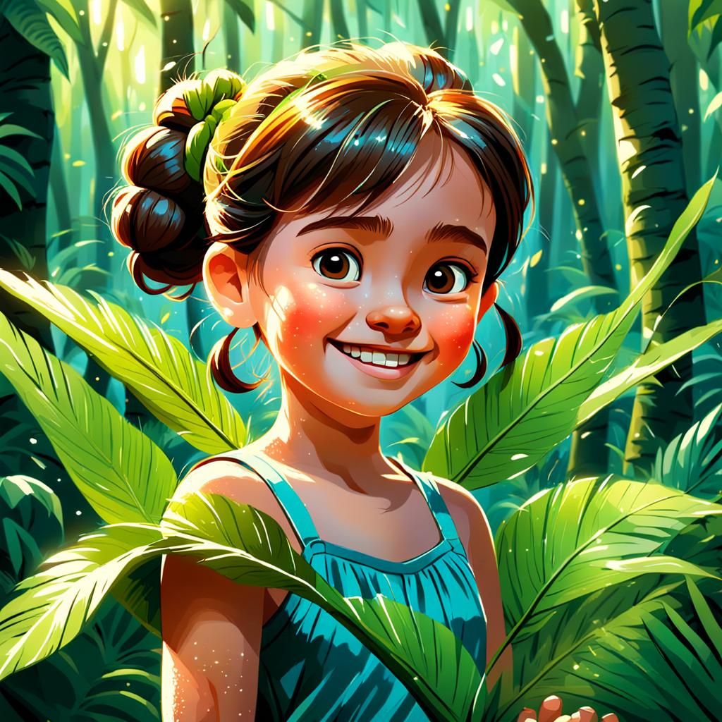 Pixar-Style Cartoon of Girl in Mystical Forest