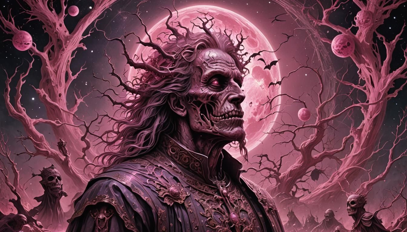 Pink Halloween Horror in Cosmic Illustration Style