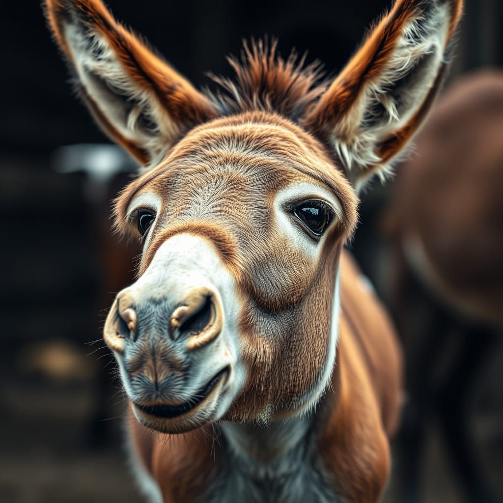 Stunning Portrait of a Curious Baby Donkey in Hyperrealistic...
