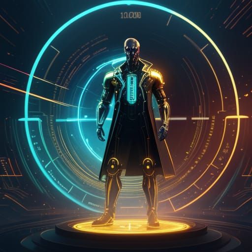 Person Stands Before Time Machine in Sci-Fi Art