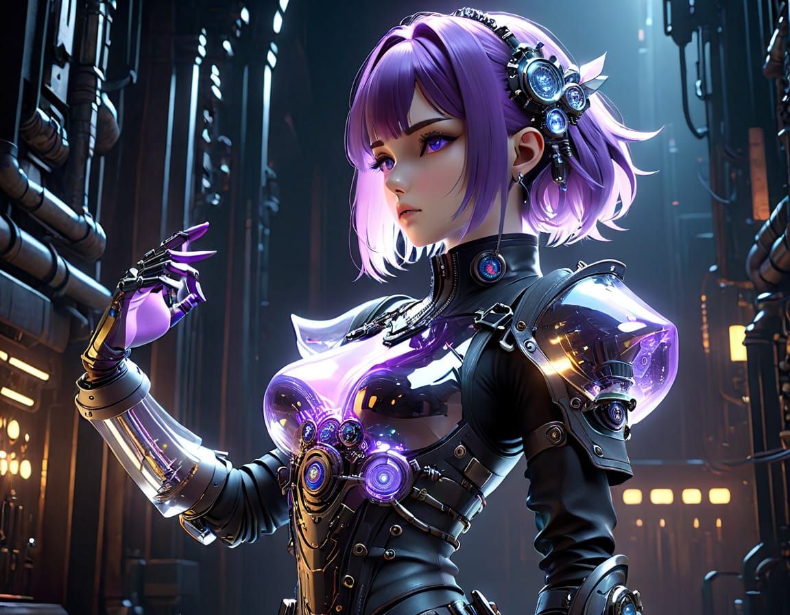 Steampunk Mad Scientist in Cyberpunk Cityscape