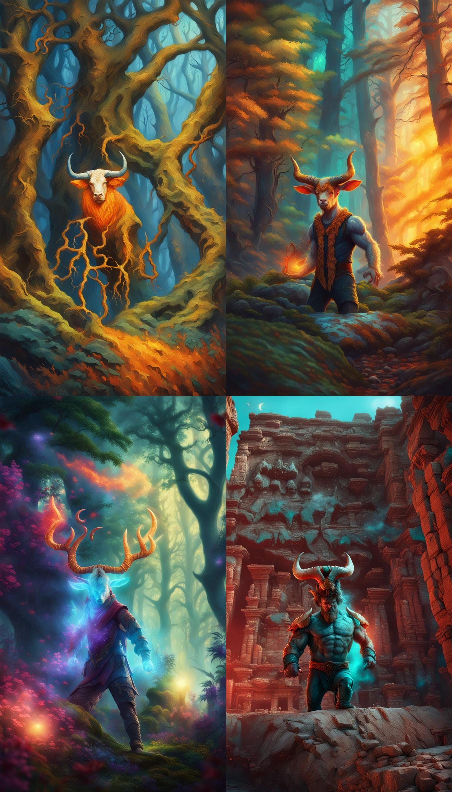 Fantastical Man with Bull Horns, Detailed Matte Painting