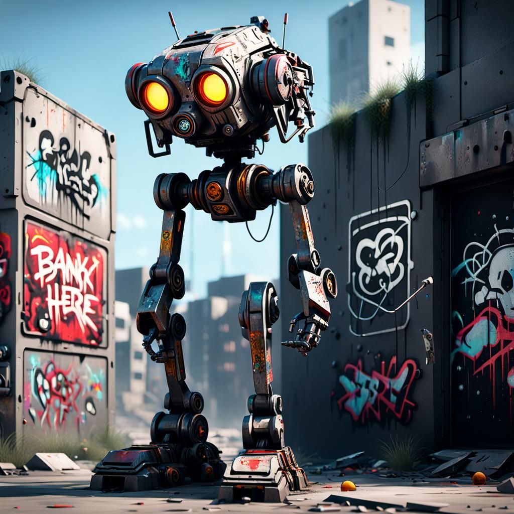 I am a graffiti cleaning droid and my leg has dropped off..woe is me