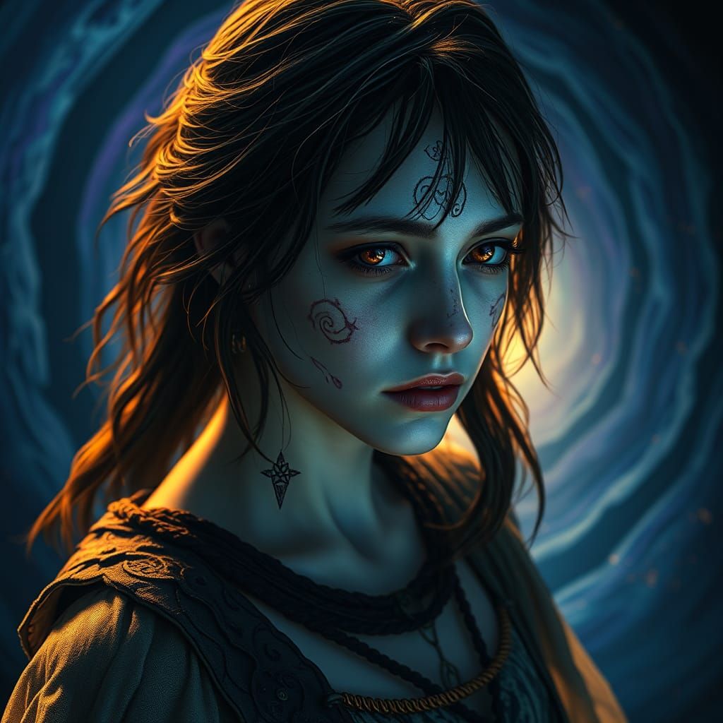 Cursed Woman in Dark Fantasy Style