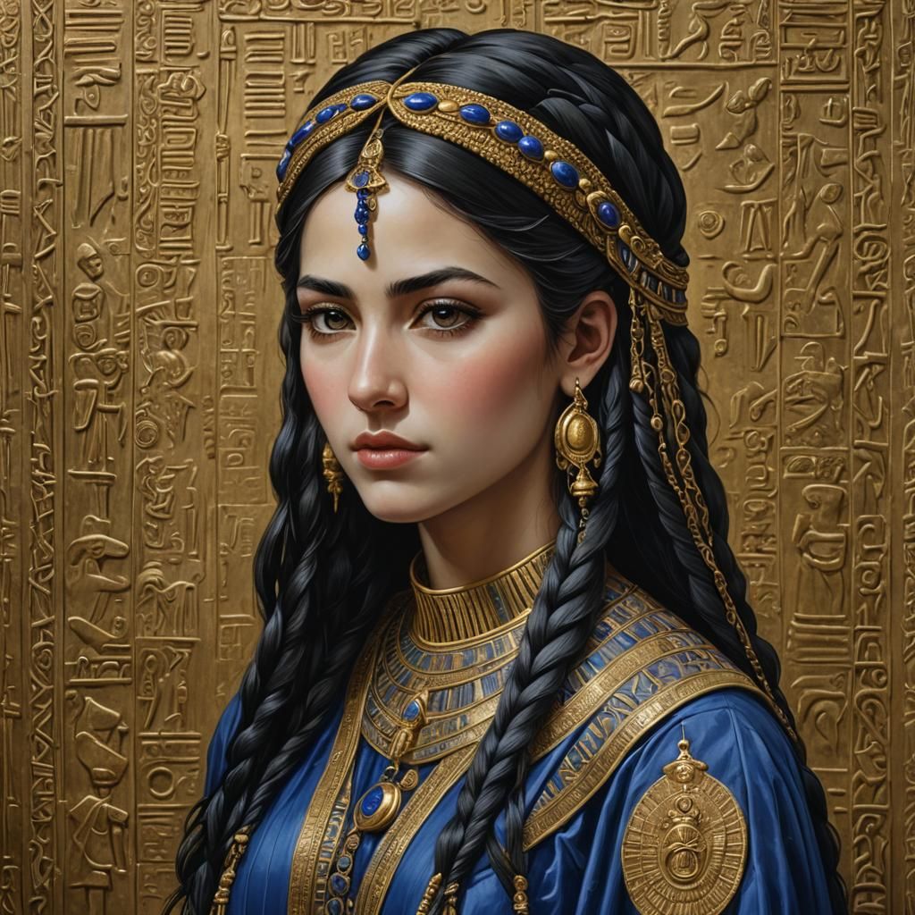 Babylonian Queen Portrait with Intricate Royal Adornments