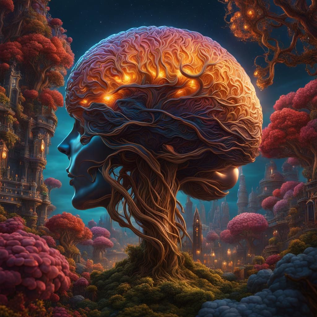 Neural Network vs Human Brain: Detailed Digital Art