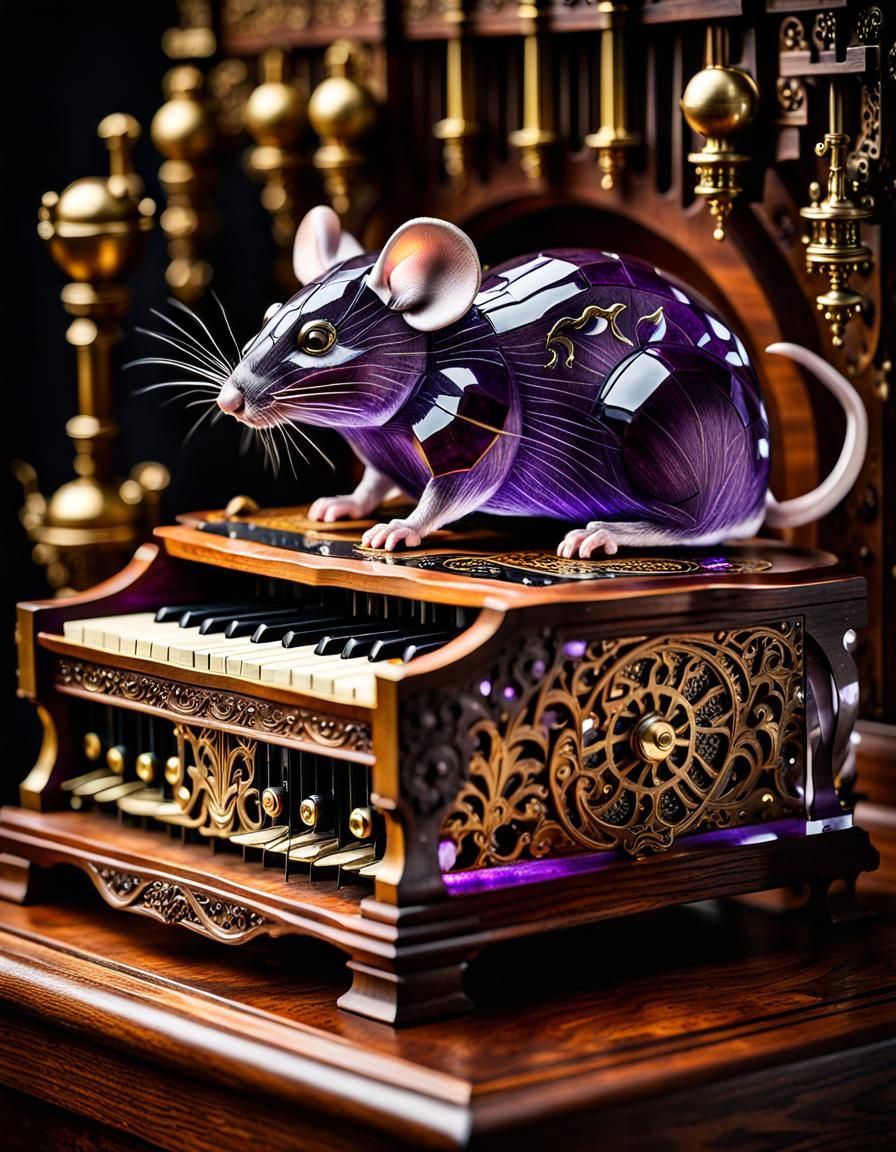 Amethyst Mice on Mechanical Organ, Hyper-Realistic Digital A...