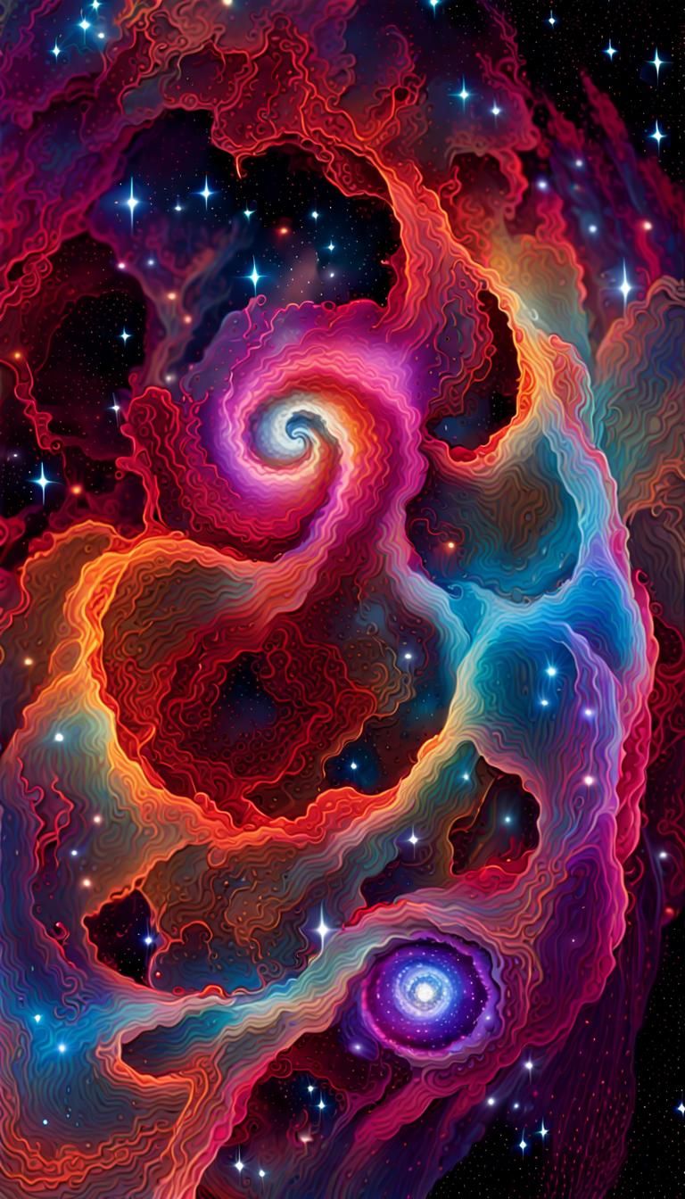 Neon Stellar Nebula in Psychedelic Fractal Art