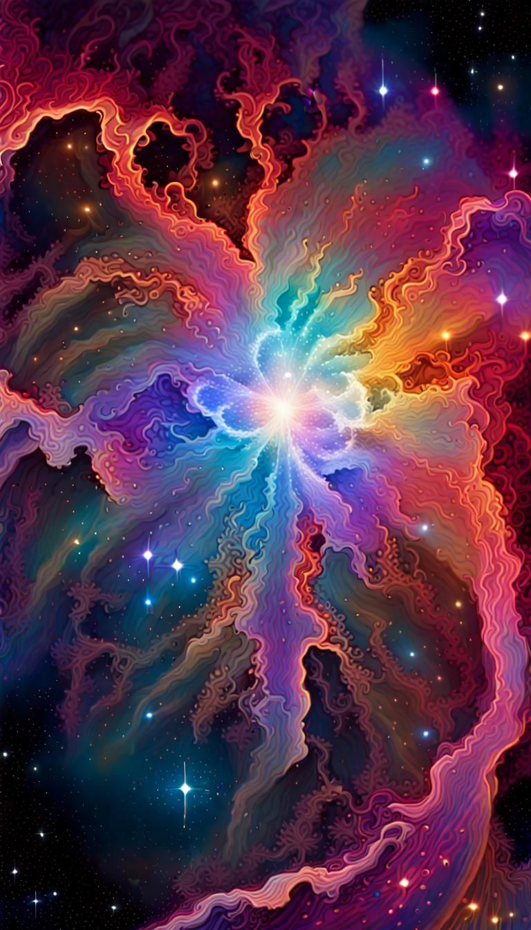 Neon Nebula with 3D Lighting and Fractal Art