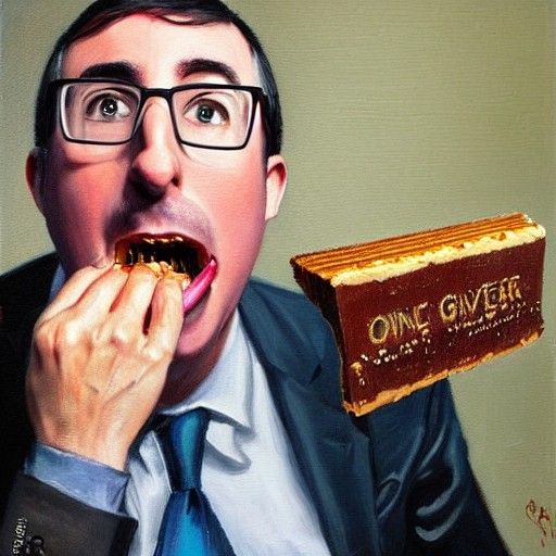 Energetic John Oliver Eats Chocolate, Oil Painting