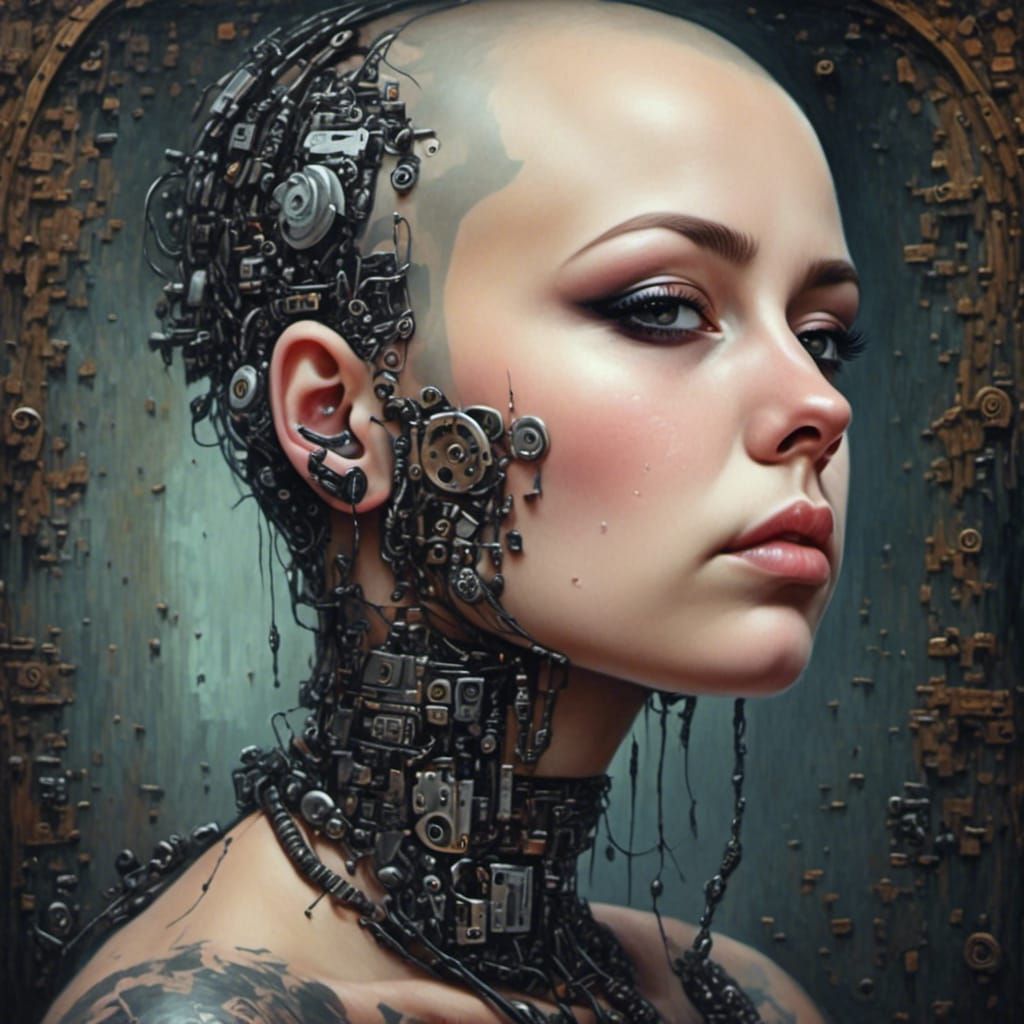 Robotic Half-Face Portrait of a Girl