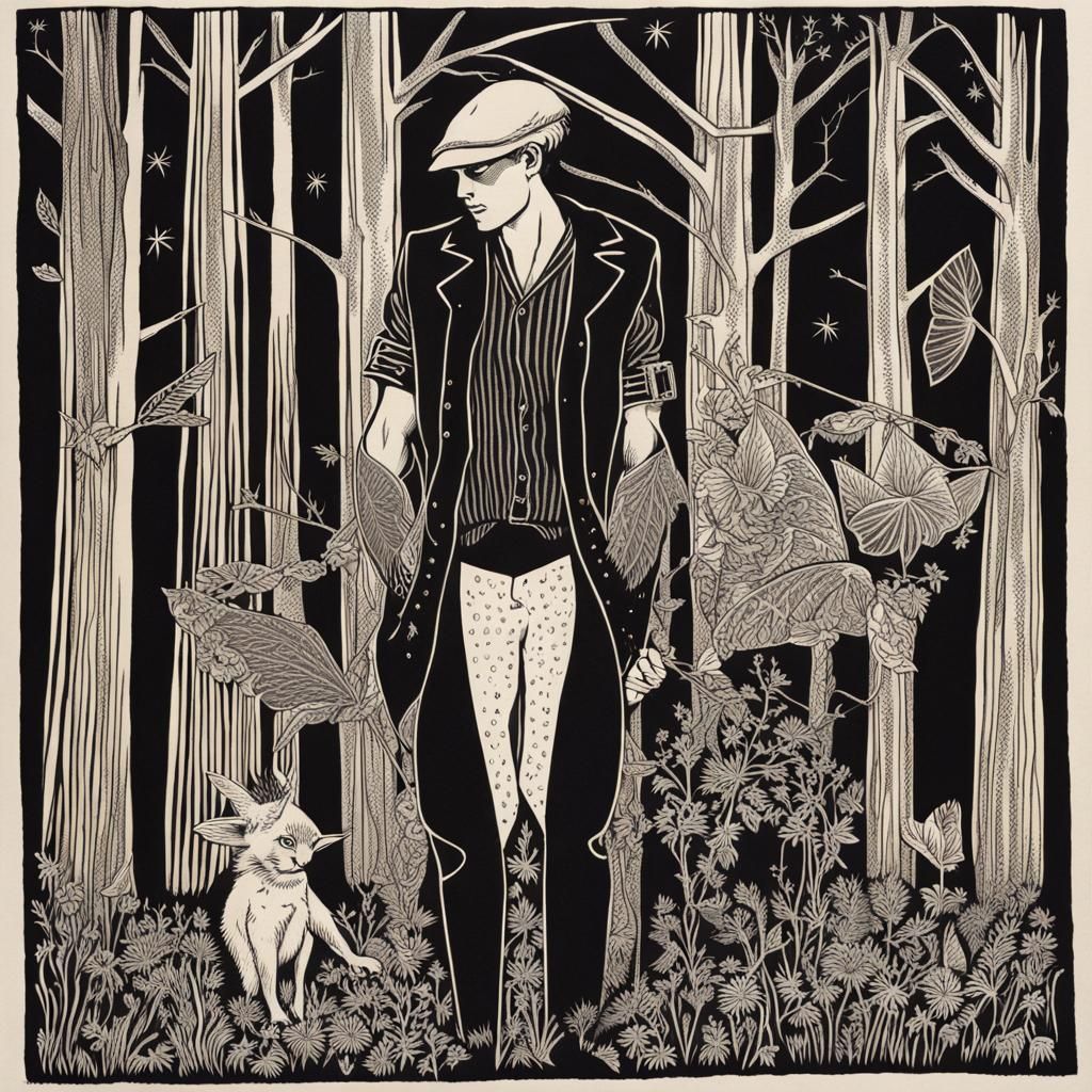 Fairy Menswear Fashion in Linocut Style