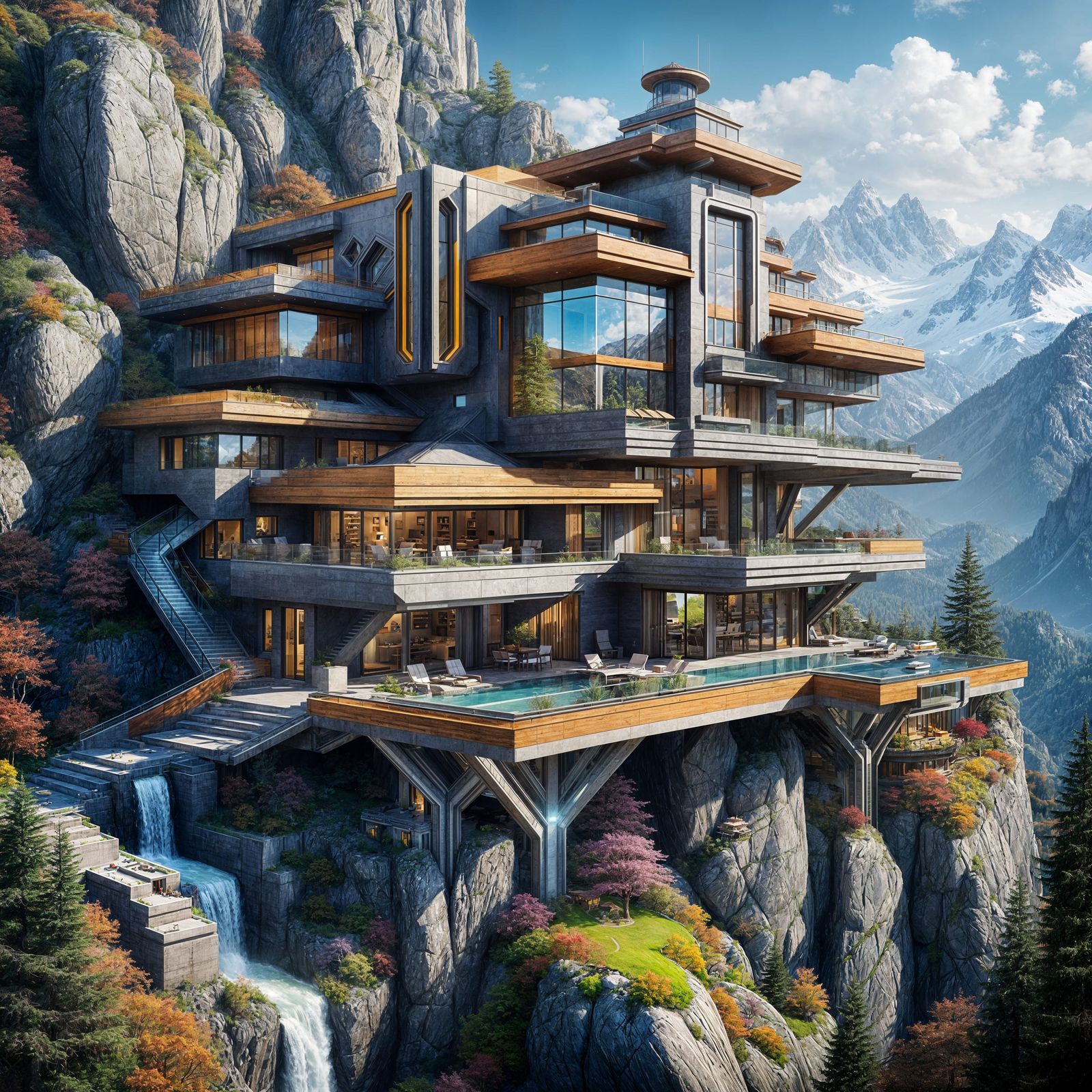 Surreal Futuristic Mountain Estate