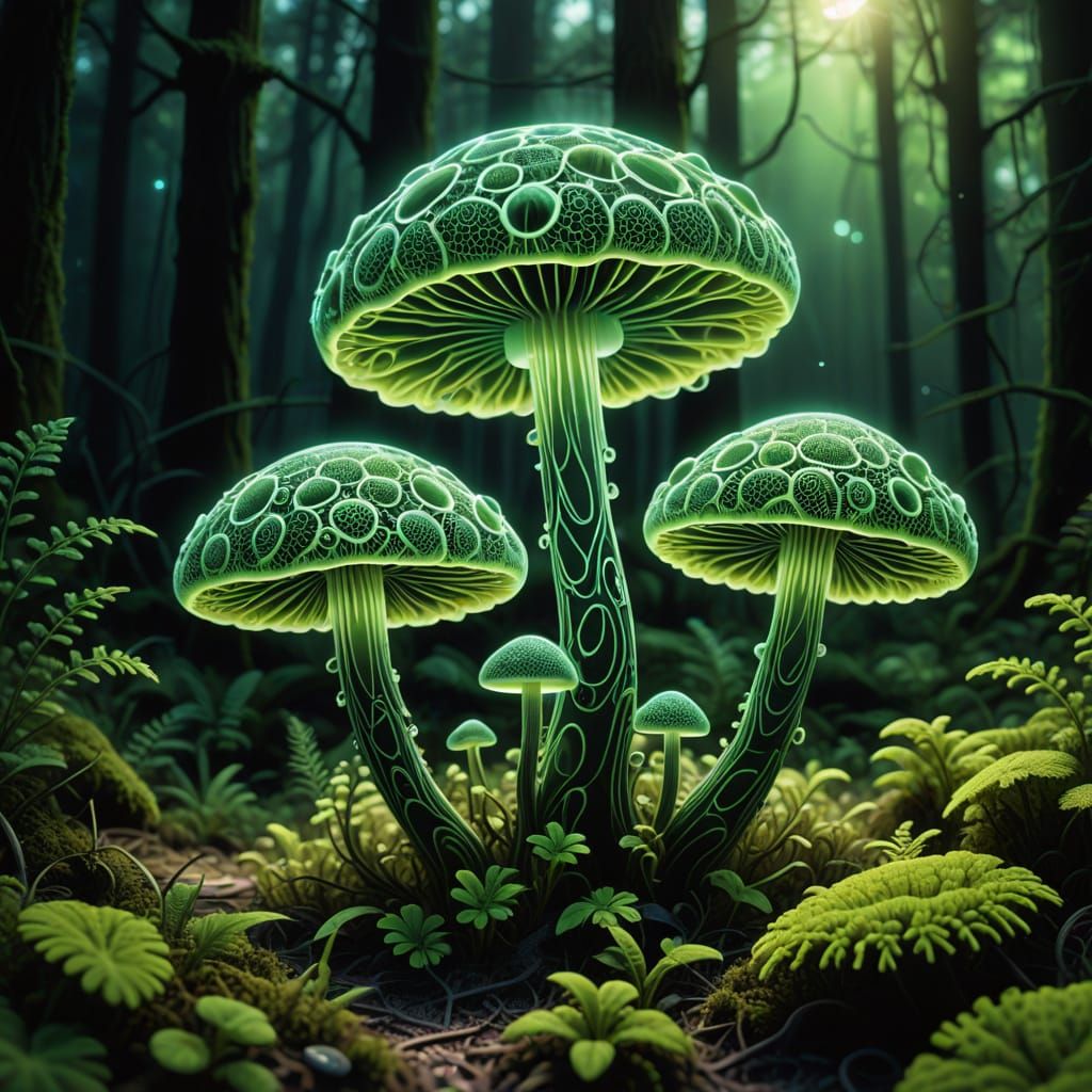 Mystical Glowing Mushroom in the Forest