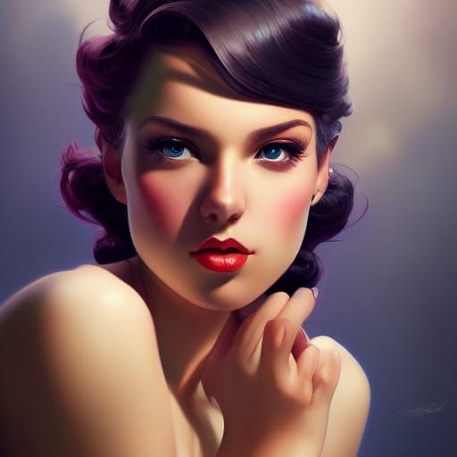 Beautiful Pinup Girl Portrait in Hyperdetailed Style