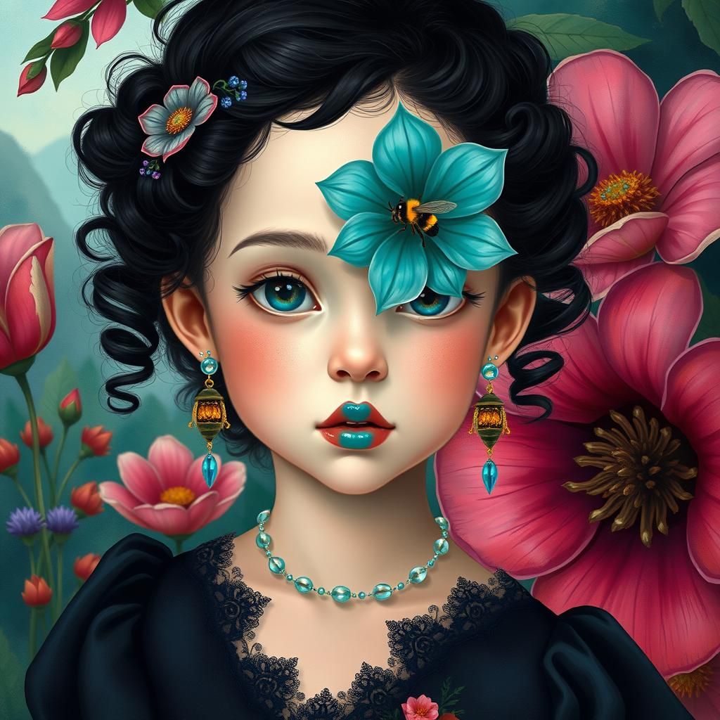 Girl with Turquoise Flower in Rococo Dress