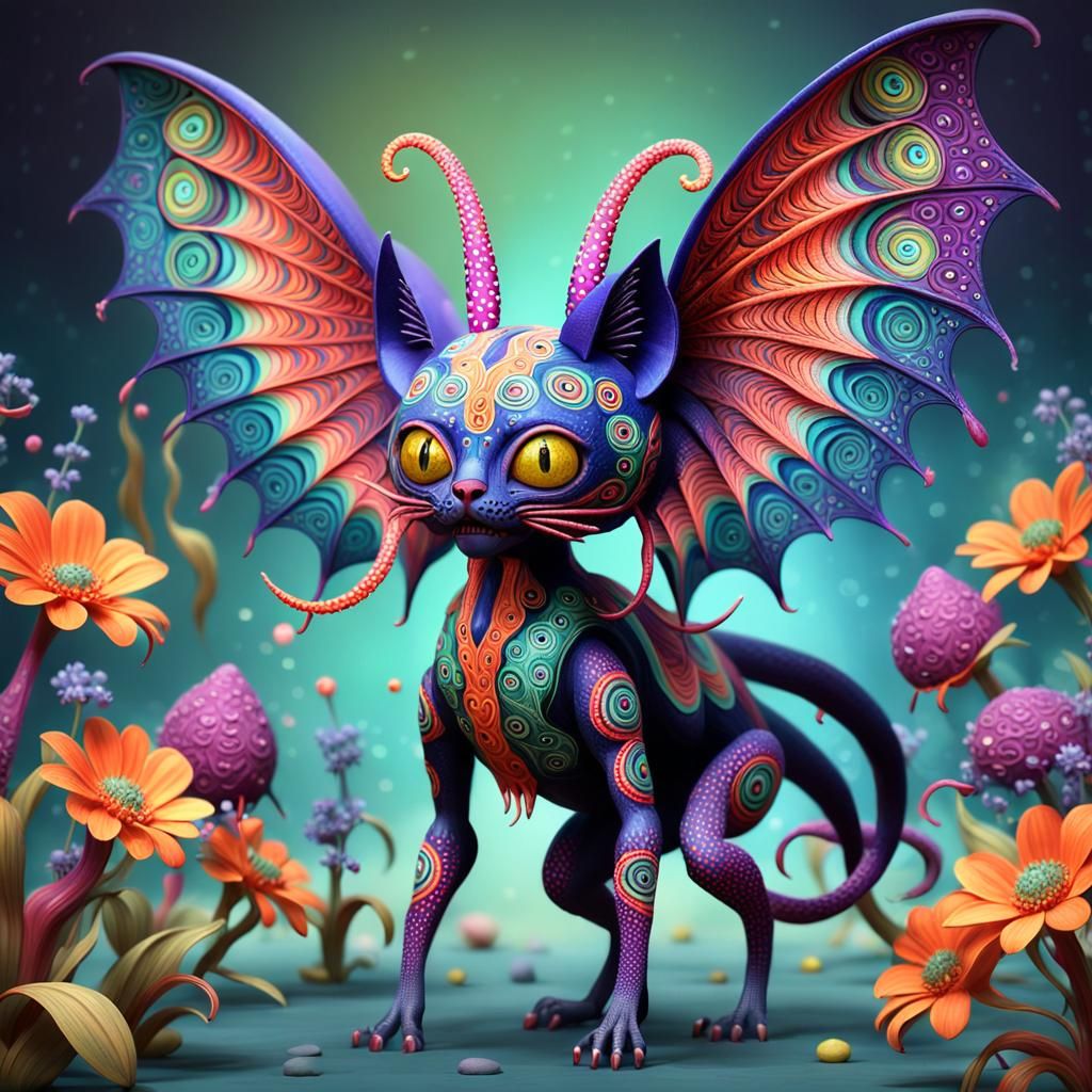Colorful Alebrije Creature with Wings and Horns