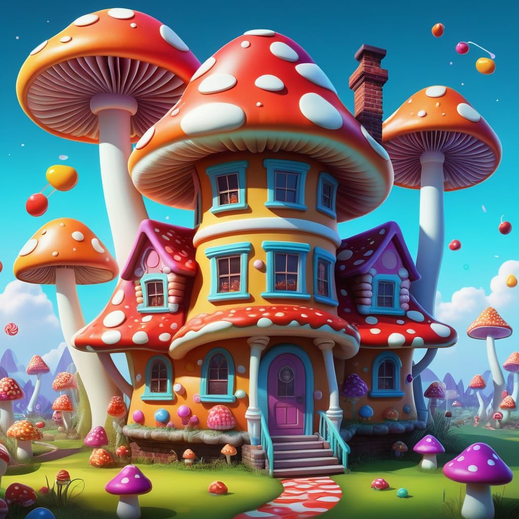 Vibrant Candyland Dreamhouse in Whimsical Art Style