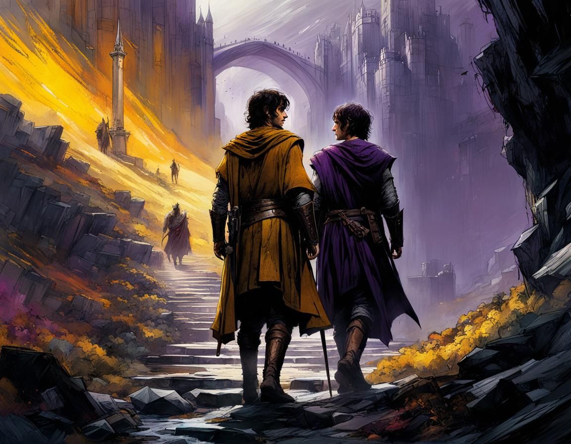 Frodo and Sam in Gondor: Dark Fantasy Art