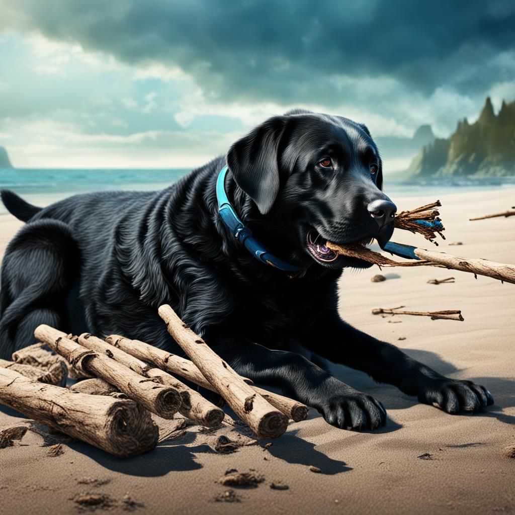Black Labrador Beach Scene: Matte Painting