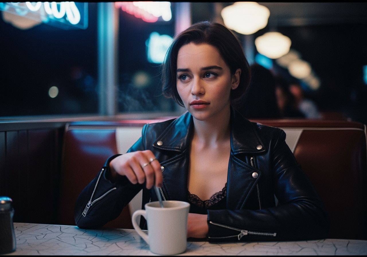 Emilia Clarke in Neon Diner, Cinematic Film Still