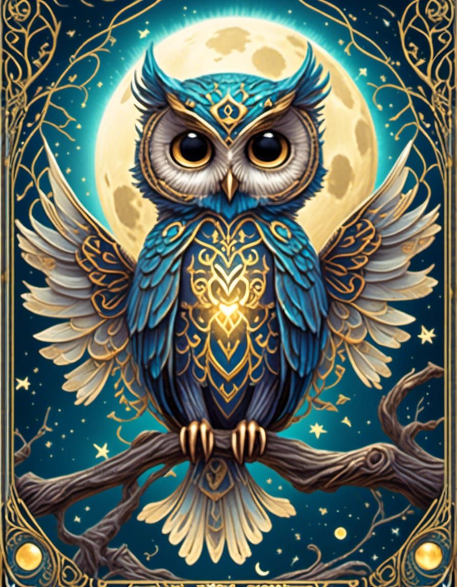 The Moon Tarot Card in Art Nouveau Style