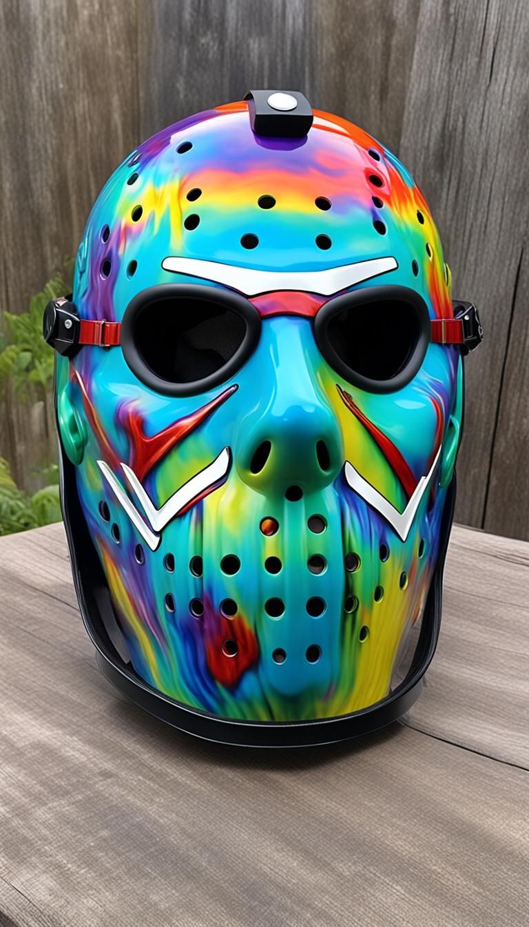 Hippy Dippy custom designed (Jason Vorhees) helmet with full-face visor,