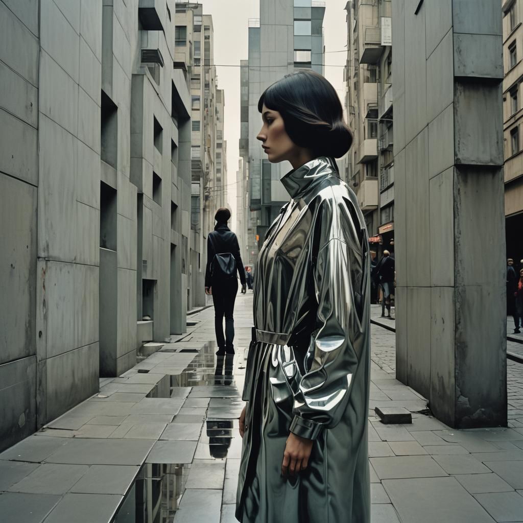 Woman in Concrete Dress Reflecting Dada Street