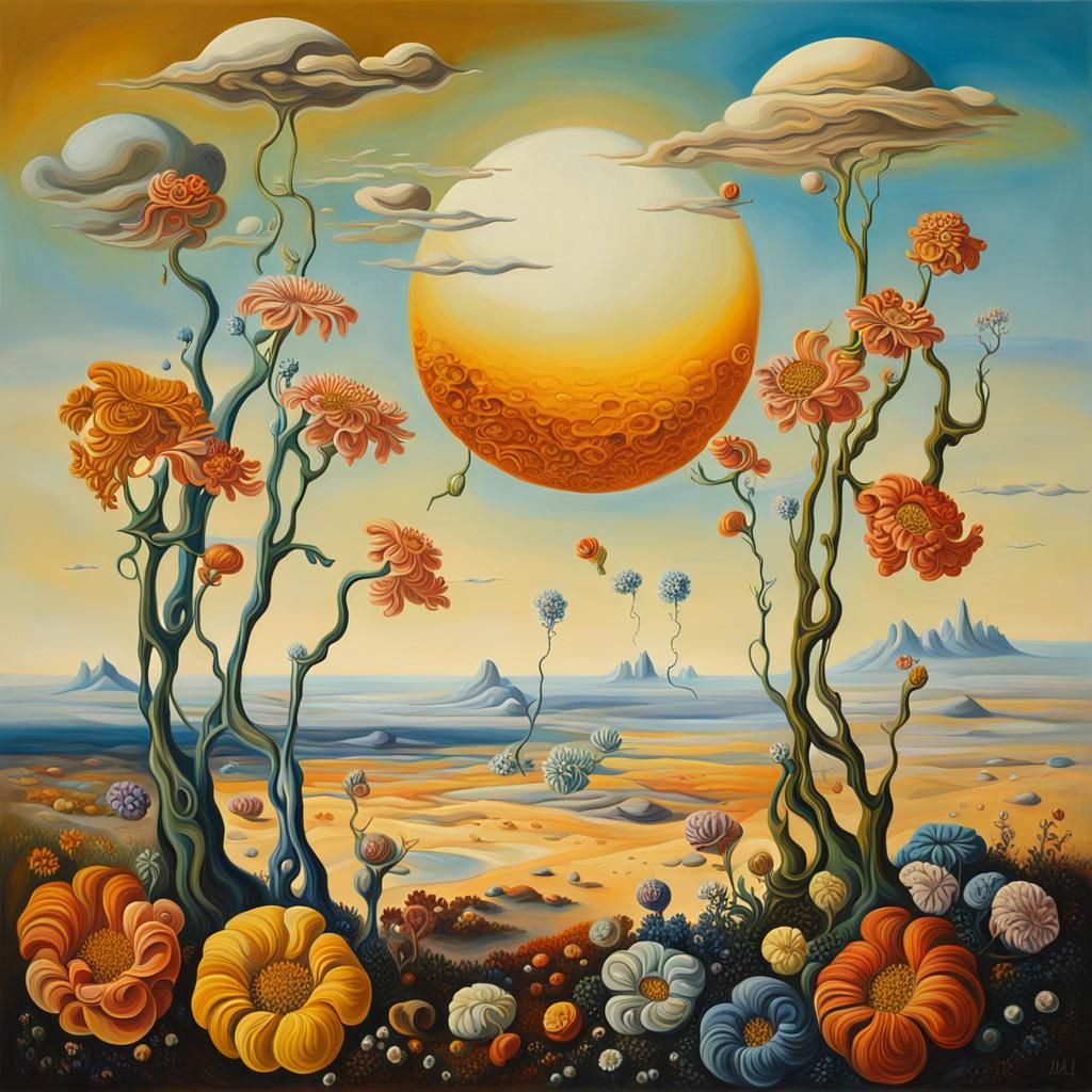 Surreal Flowers on Jupiter in Dali Style