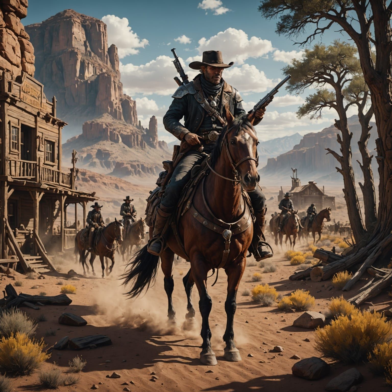 Western Bounty Hunter Chases Outlaw Across Dazzling Sunset L...