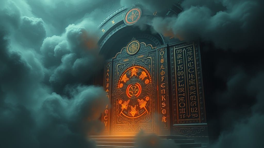 Ancient Magical Portal in Eerie Black Fog