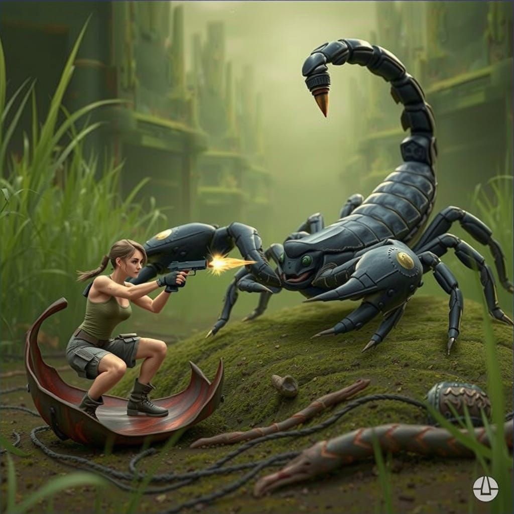 Lara Croft Inspired Explorer vs Giant Scorpion