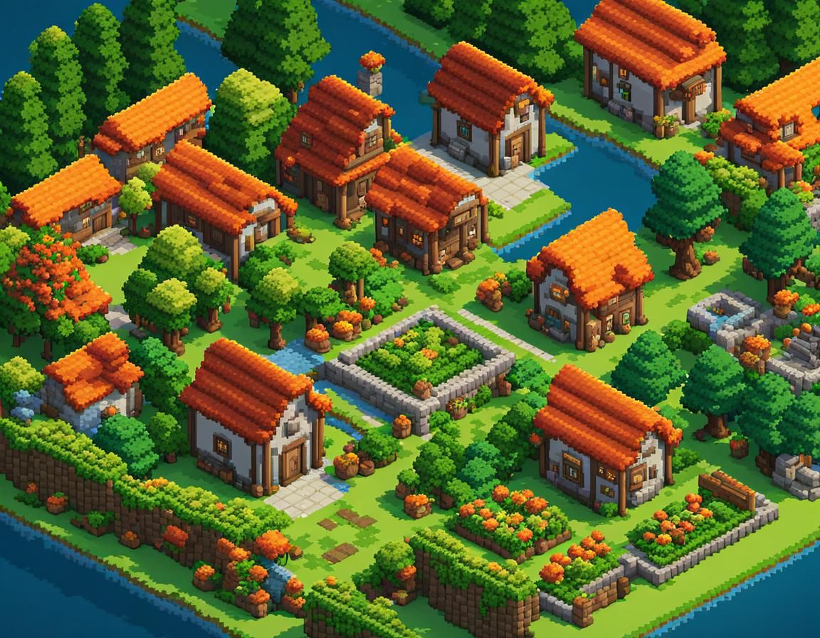 Vibrant Pixel Village Explores Nature