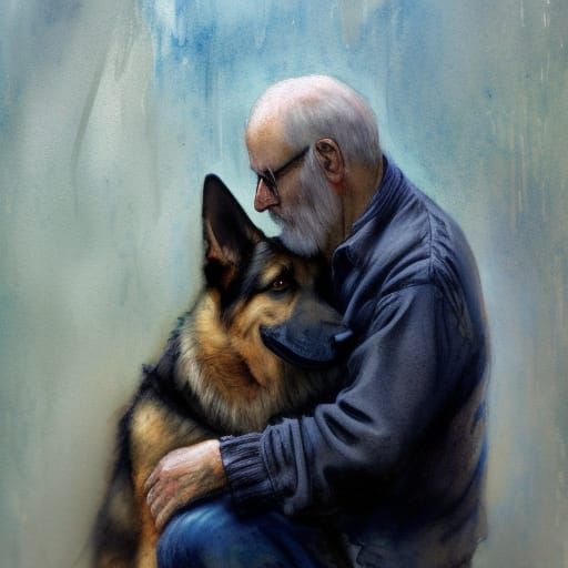 Melancholy Portrait: Man and Dog in Gouache