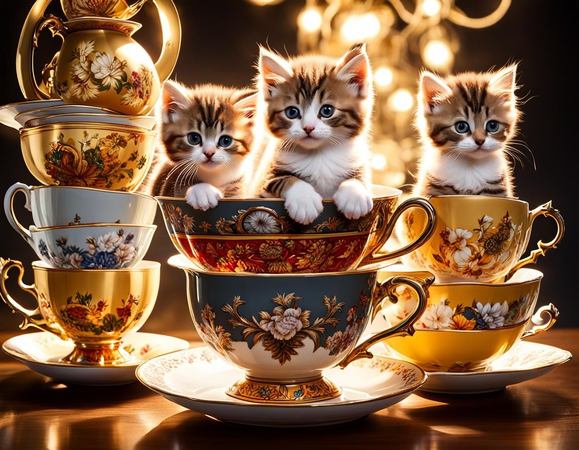 Kittenpunk Kitten on Tower of Teacups