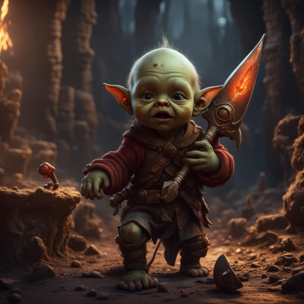 Baby Defeats Goblin in Detailed Fantasy Art