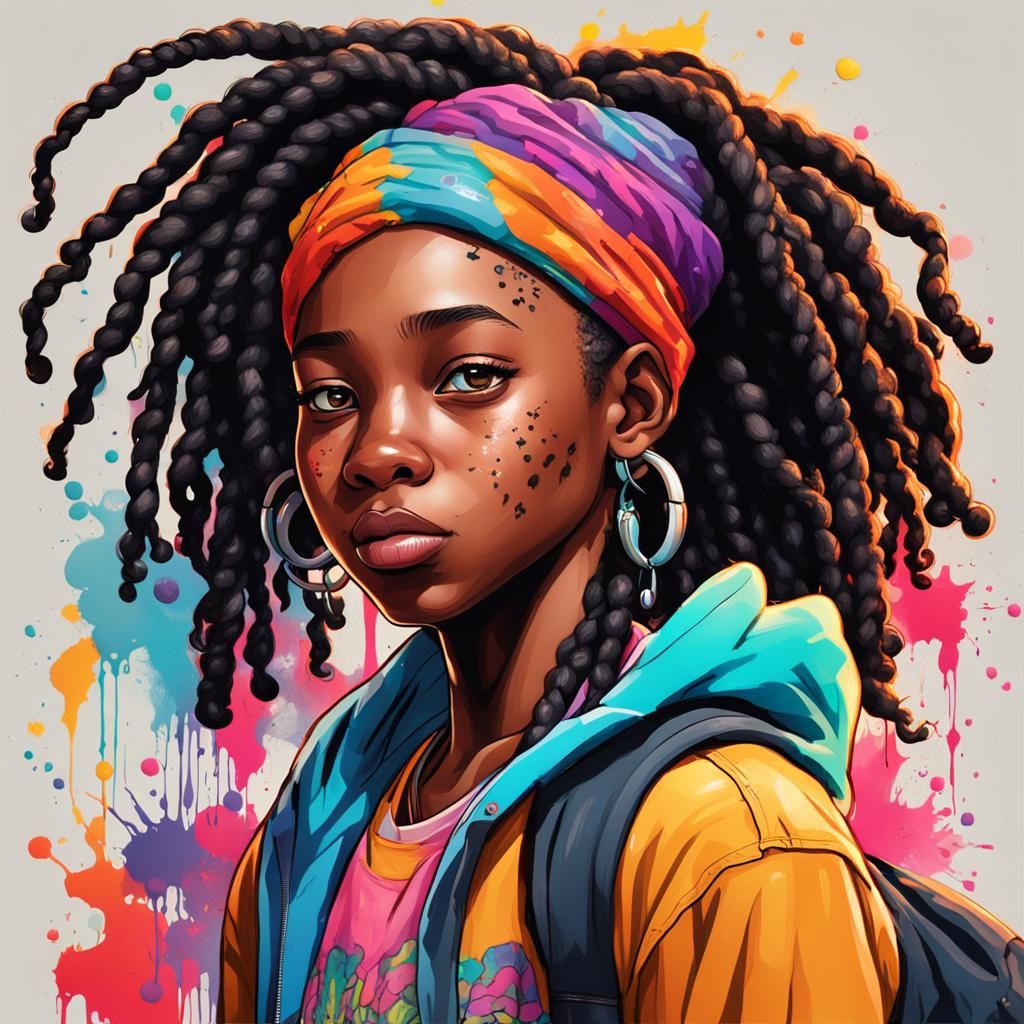 Cute Black Girl in Graffiti Street Art