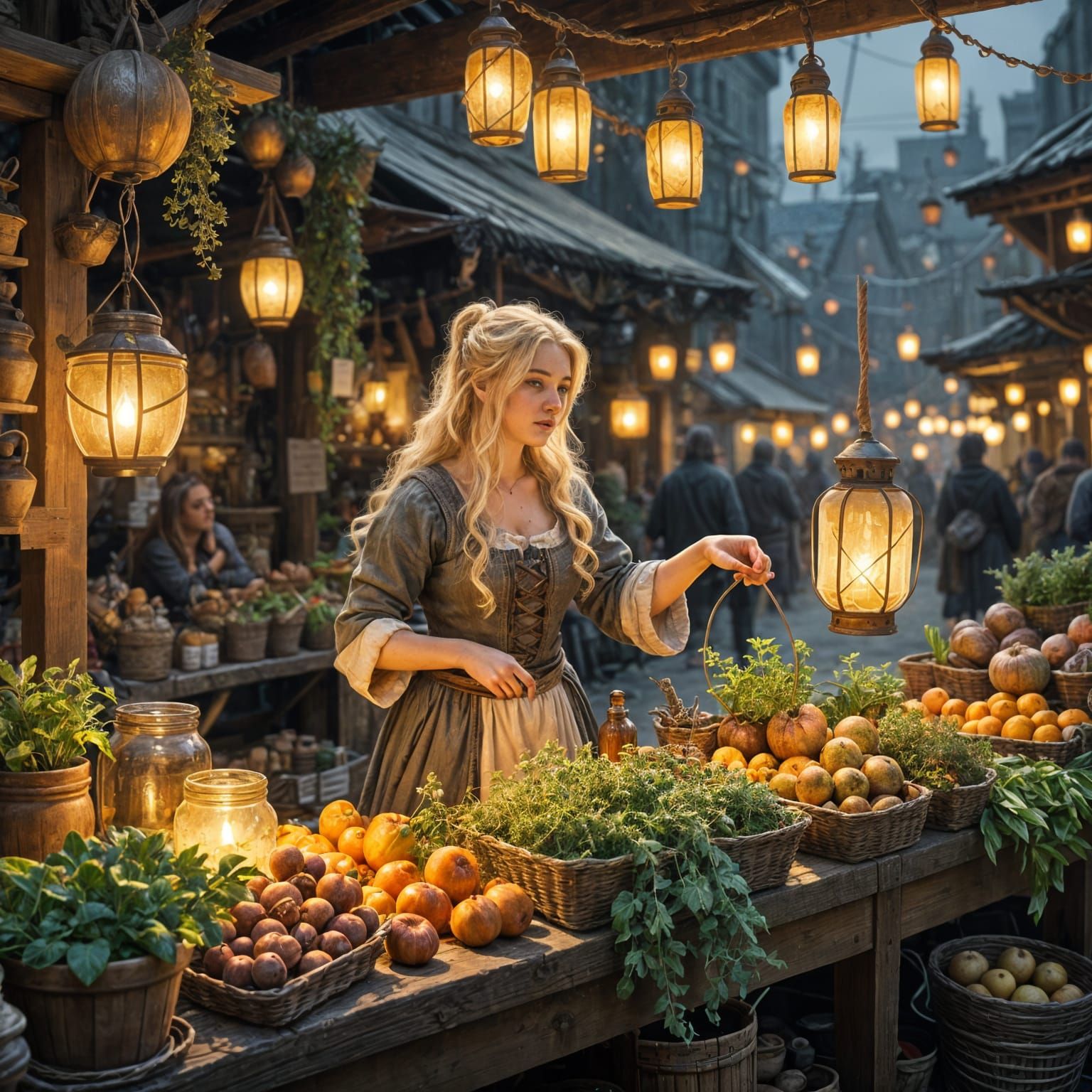 Plus-Sized Dwarf Woman Displays Herbs and Potions in Night M...