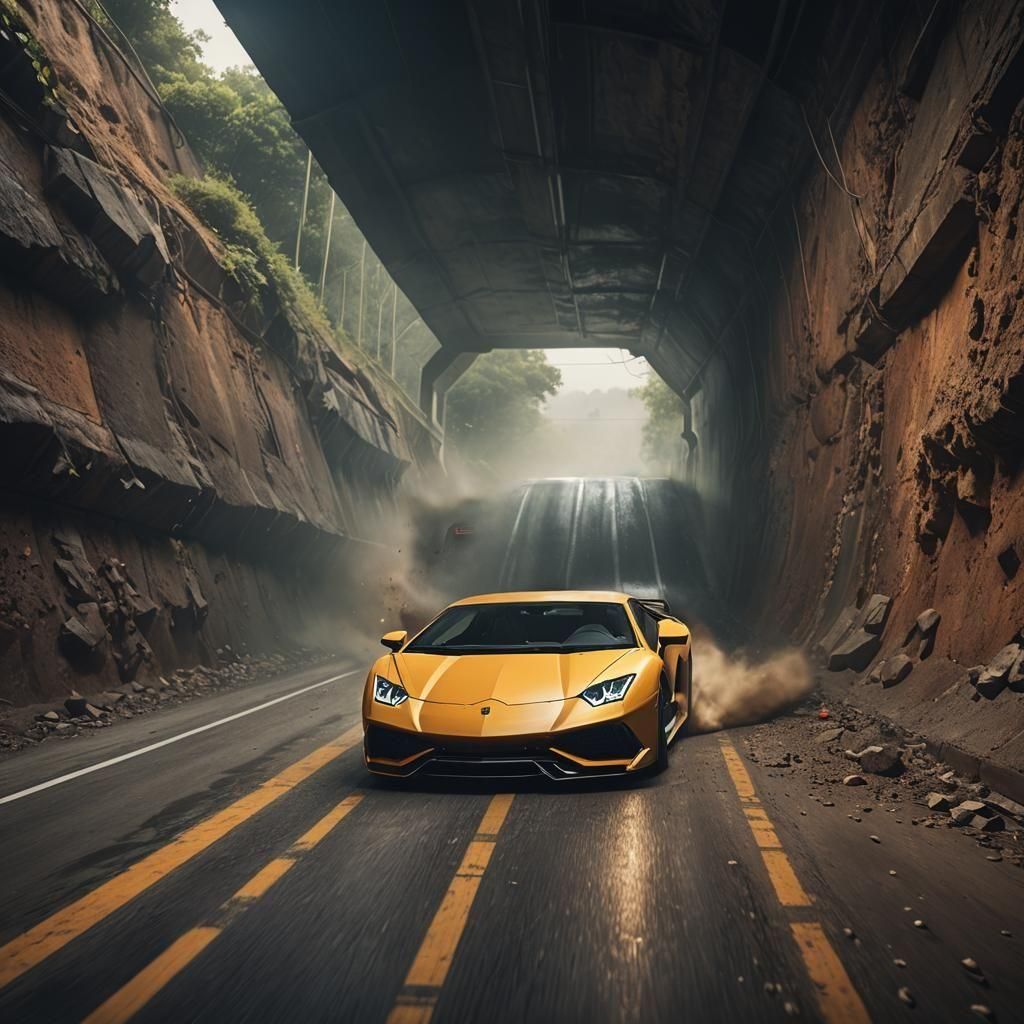 Lamborghini Speeding Through Dark Tunnel: Splash Art