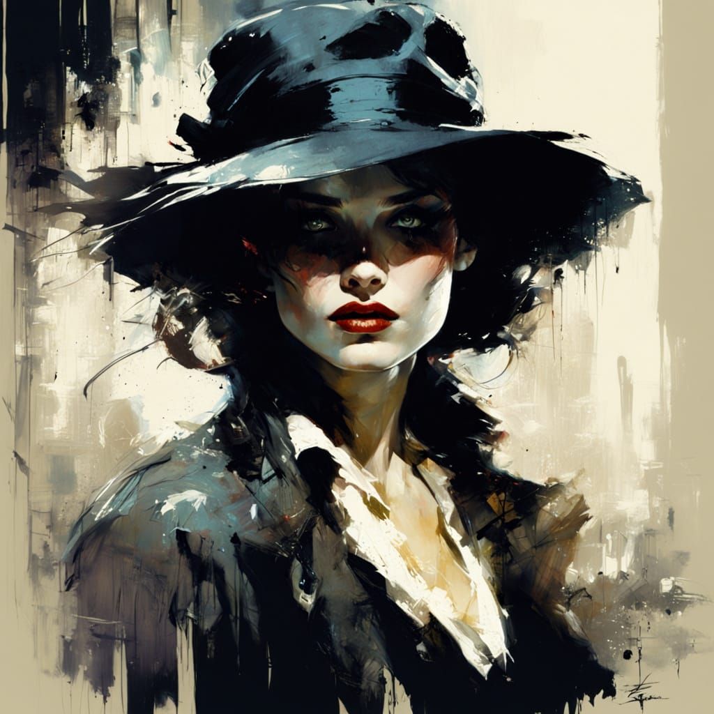 Sultry Femme Fatale in Retro Urban Grunge Style