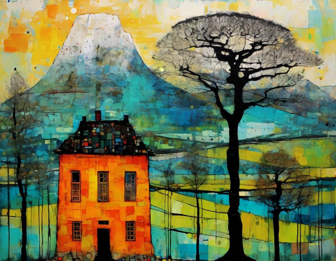 Brute Art Landscape Encaustic Painting