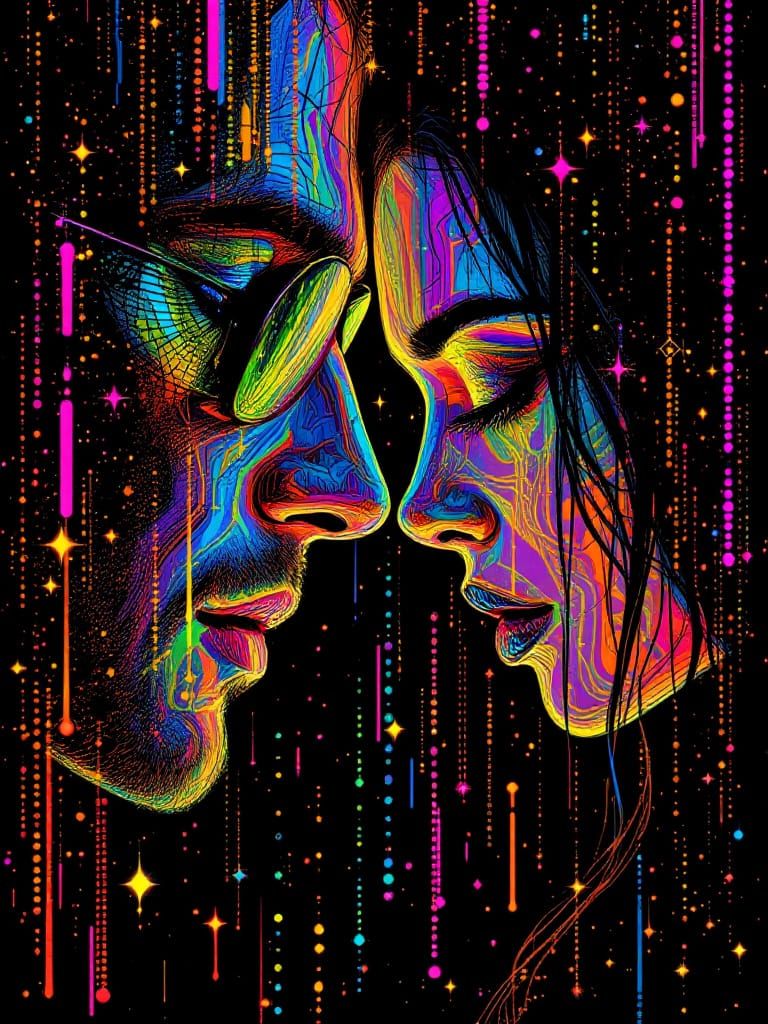 Bohemian Couple in Neon Matrix Style