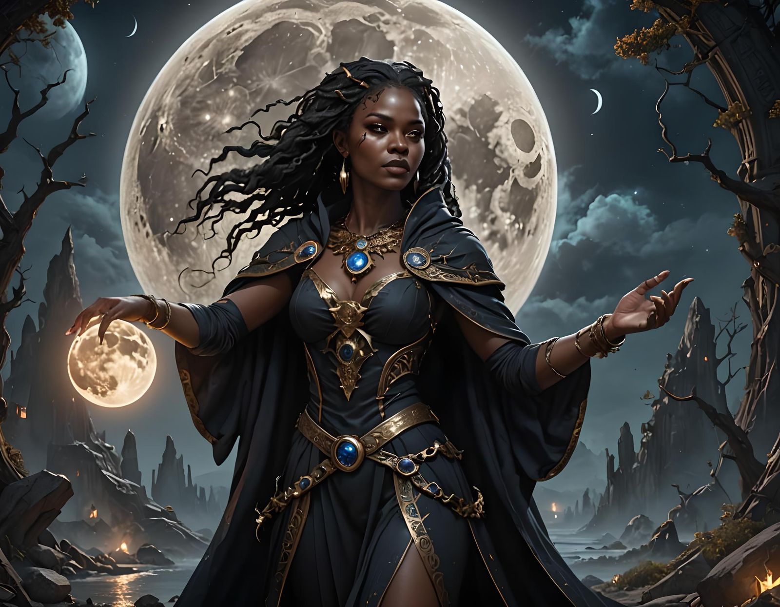Powerful Moon Sorceress in Detailed Matte Painting